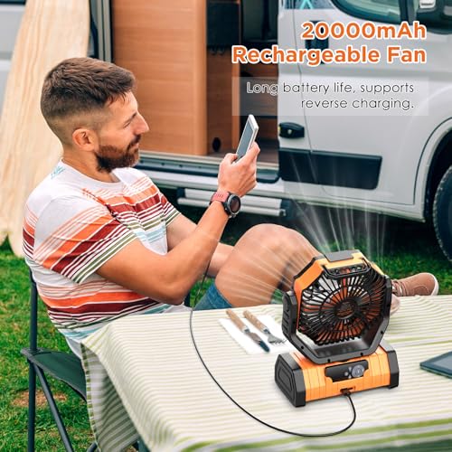 20000mAh Rechargeable Camping Fan with LED Lantern U8026
