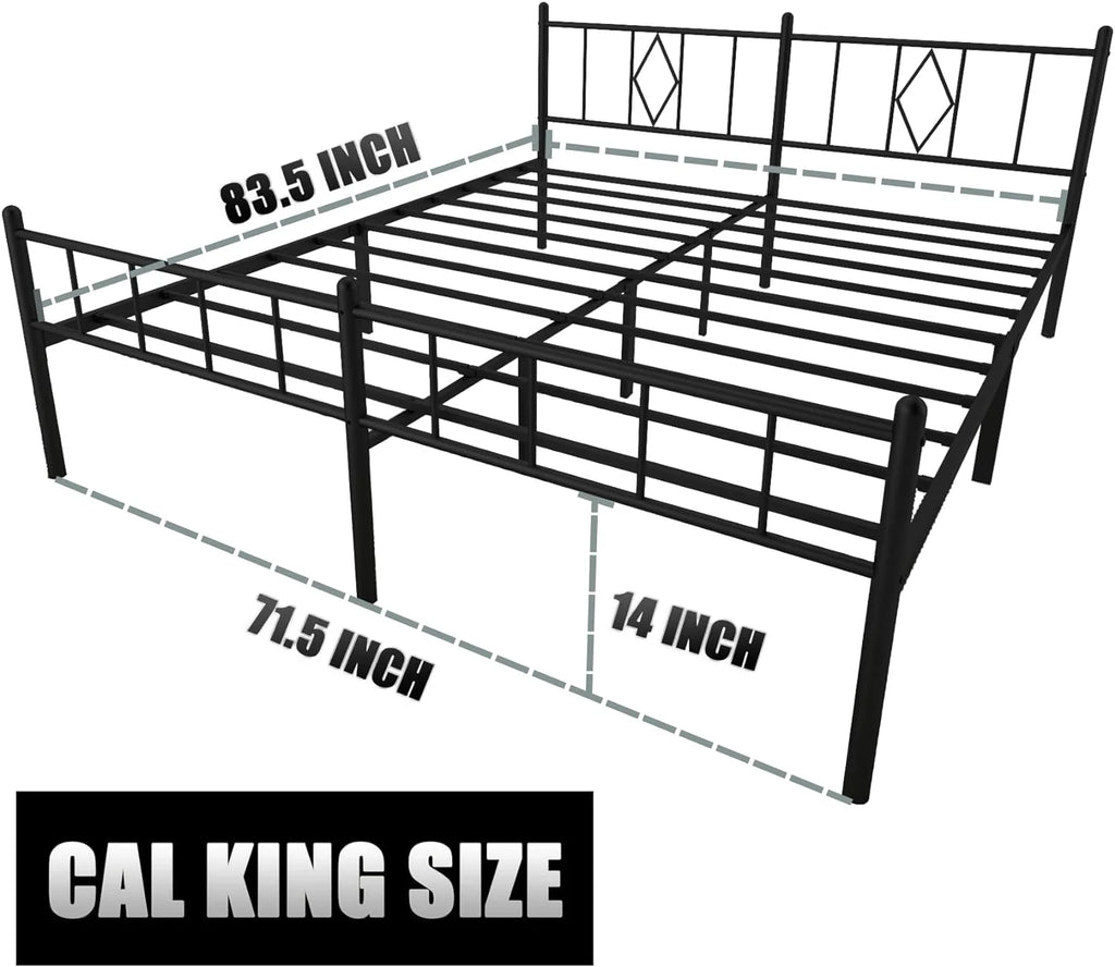 14 Inch Cal King Metal Bed Frame with Headboard and Footboard O825376