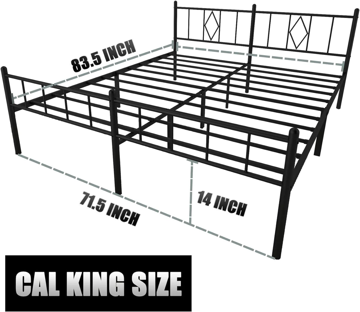 14 Inch Cal King Metal Bed Frame with Headboard and Footboard O825376