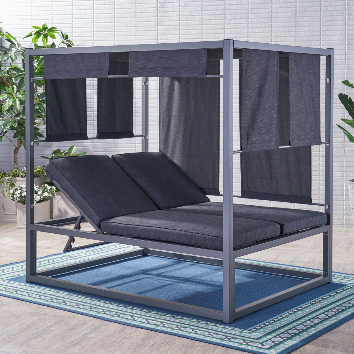 Aluminum Outdoor Daybed with Canopy Dark Grey U369253