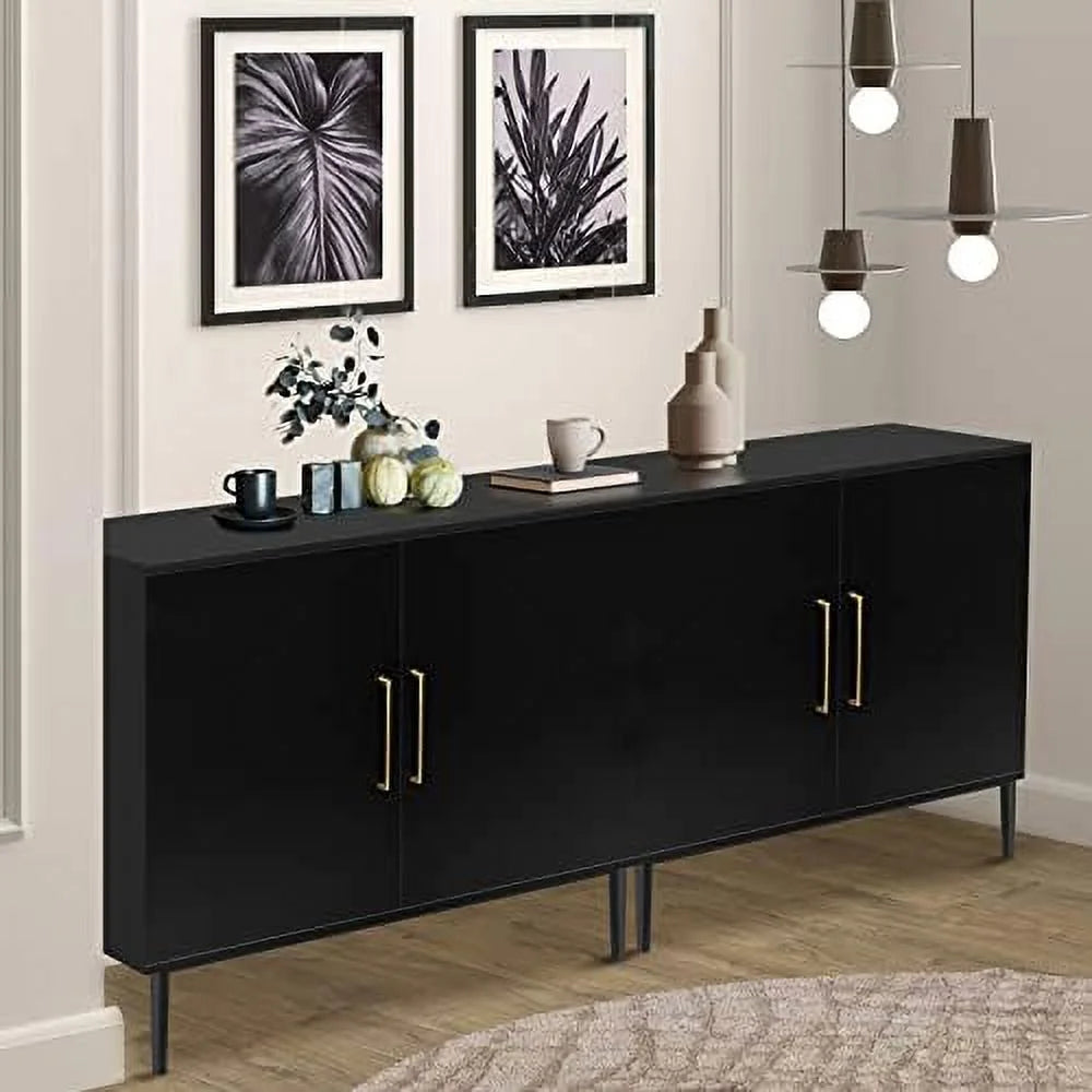 Set of 2 Black Wood Accent Cabinet with Doors E771250
