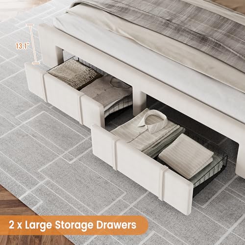 Queen Size Upholstered Platform Bed Frame with Storage Drawers L1826