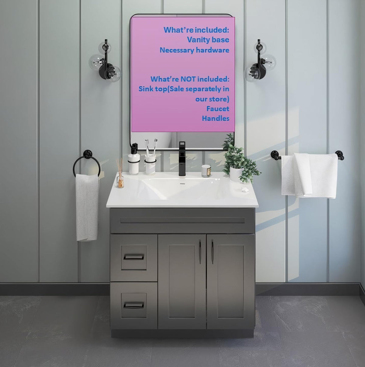 Gray Shaker Bathroom Vanity Sink Base with Drawers 36 in Cabinet M810