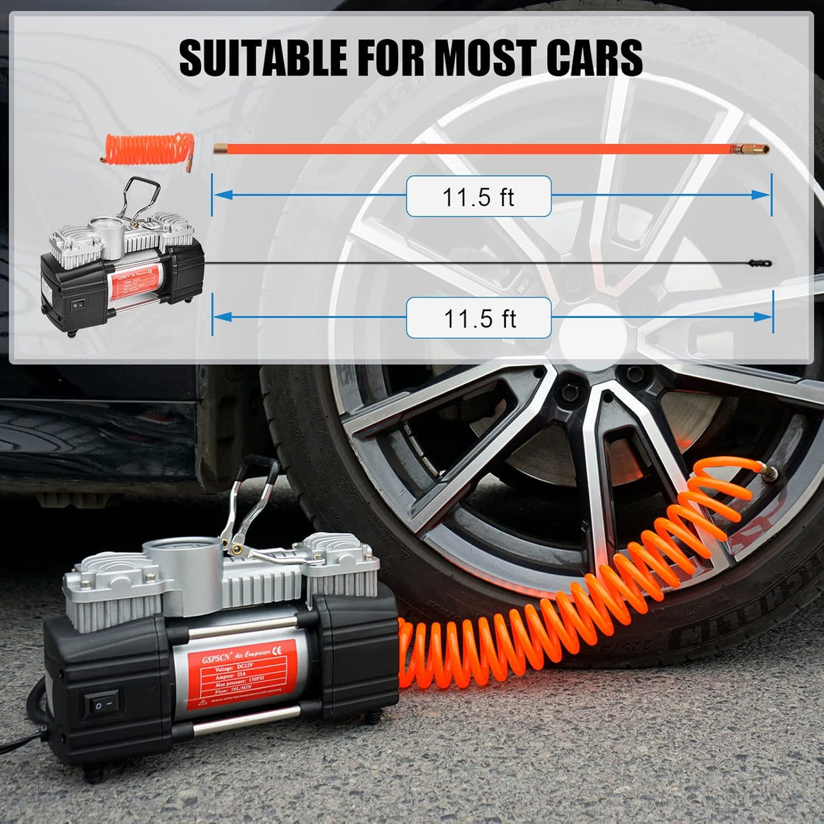 Portable Double Cylinder 12V 150 PSI Tire Inflator H93091
