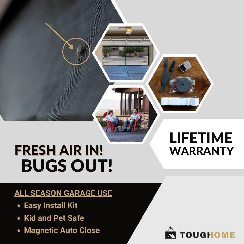 Heavy Duty 2 Car Garage Door Screen, 16 x 7 Fiberglass Mesh, Magnetic Auto Close, Pack of 2 M587172