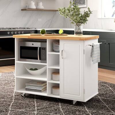 White Solid Wood Kitchen Cart W862