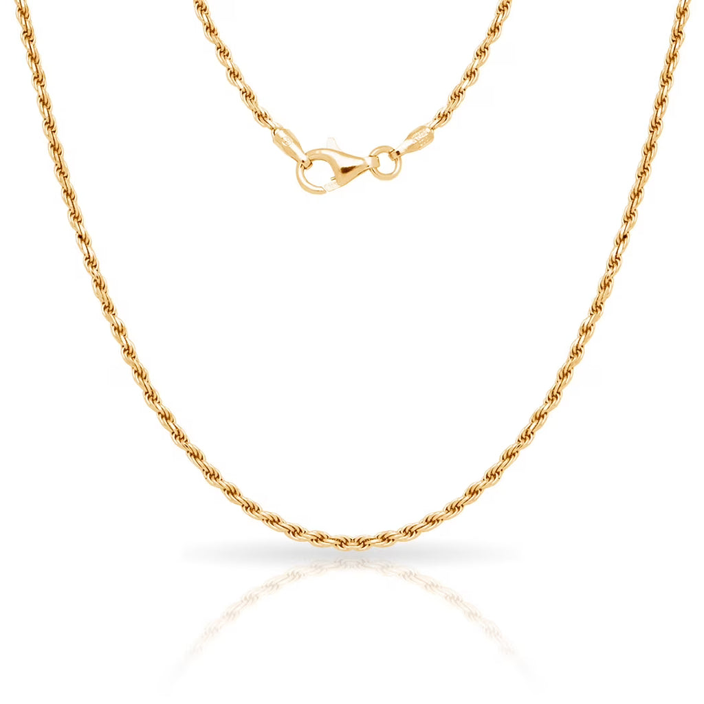 925 Sterling Silver 2mm Gold Plated Rope Chain Necklace 16 Inch U852967