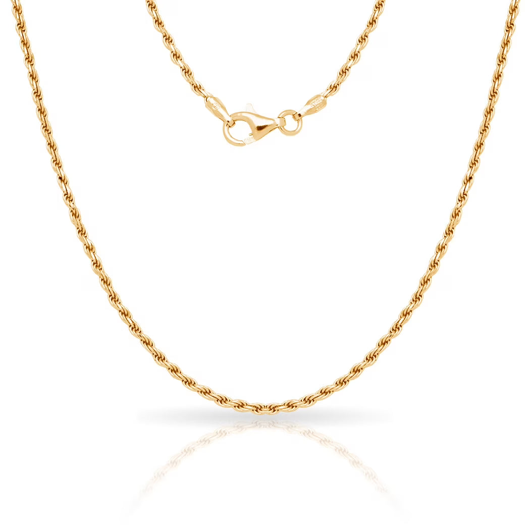 925 Sterling Silver 2mm Gold Plated Rope Chain Necklace 16 Inch U852967