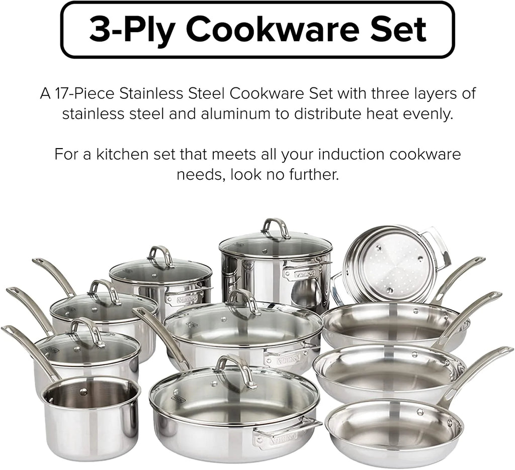 17pc Stainless Steel Cookware Set with Glass Lids Y385991