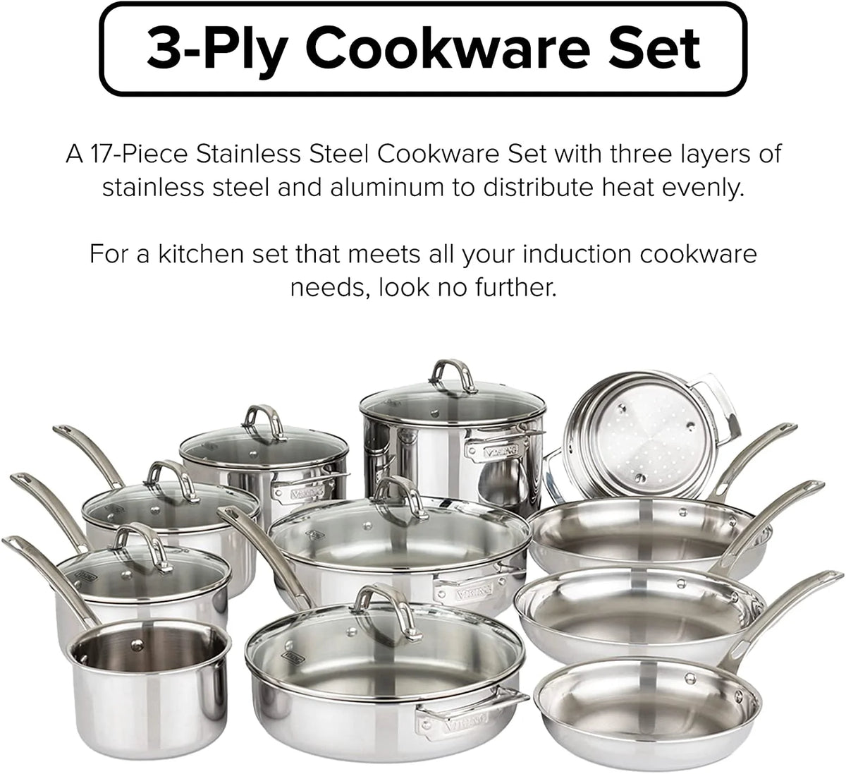 17pc Stainless Steel Cookware Set with Glass Lids Y385991