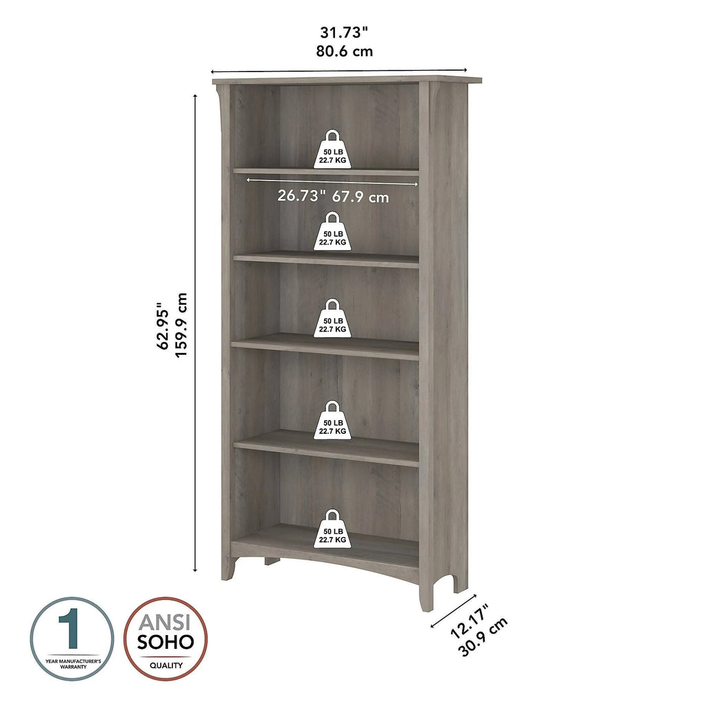 5 Shelf Bookcase, Driftwood Gray L2936