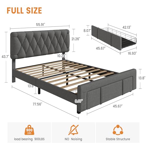 Queen Size Upholstered Platform Bed Frame with Storage Drawers L1826