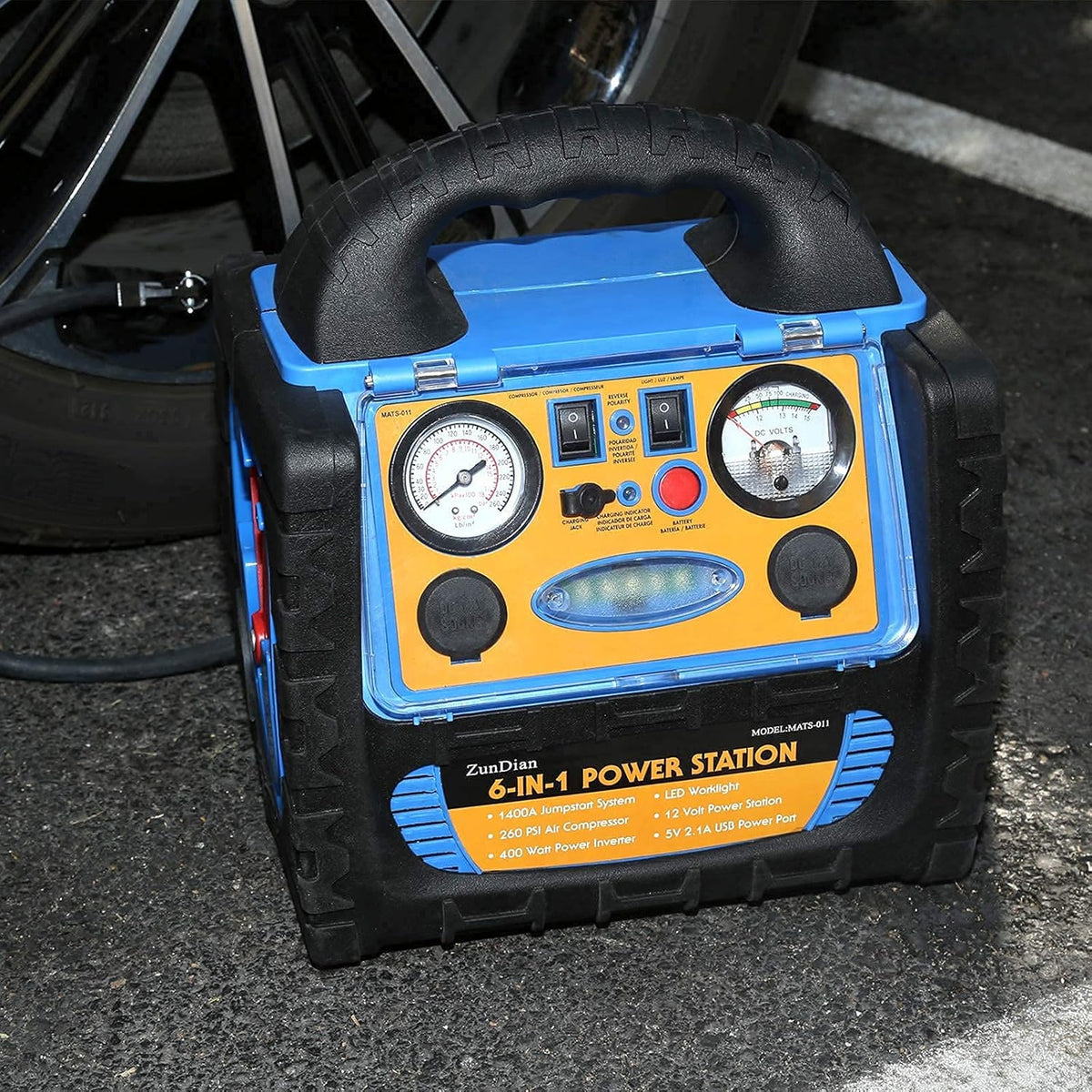 1400 Amp Battery Jump Starter with Air Compressor Car Tire Inflator, 110V 400W Power Inverter USB DC AC Outlet, 12V Emergency Auto Battery Booster Pack G206