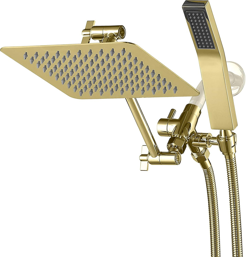 All Metal Dual Square Shower Head Combo with Handheld Shower Wand and 71" Extra Long Flexible Hose T715
