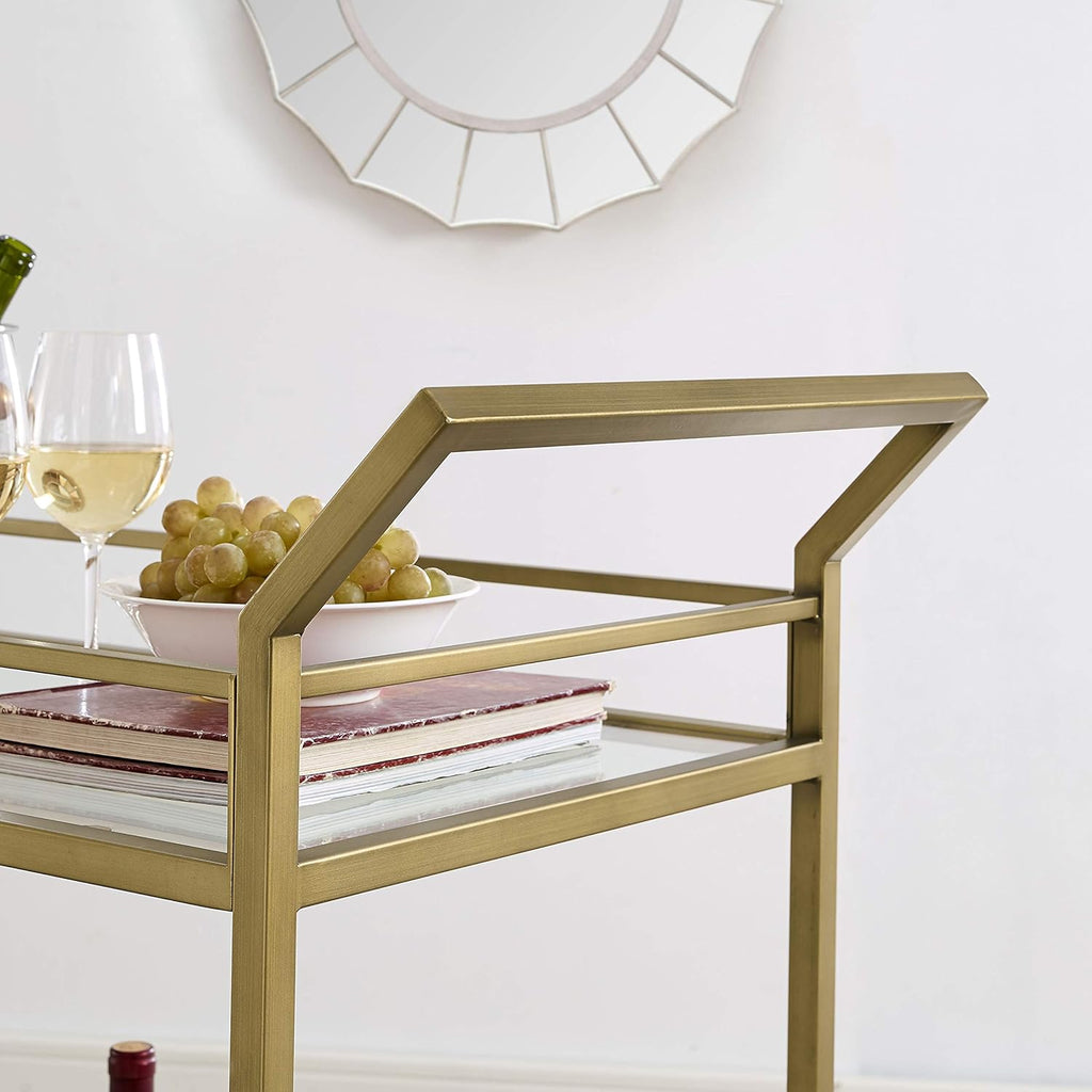 Gold and Glass Rolling Bar Cart S117548