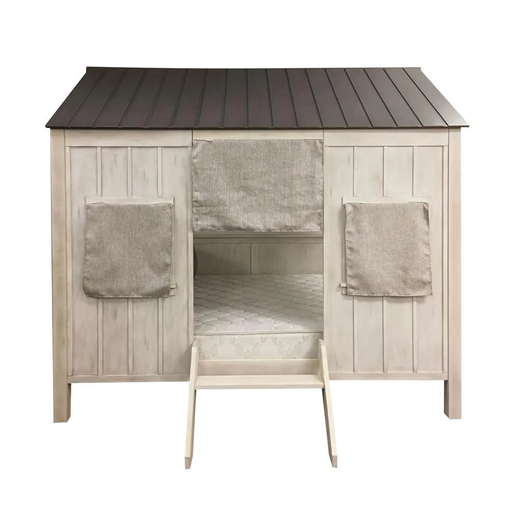 Wooden Frame Full Bed in Weathered White D81668