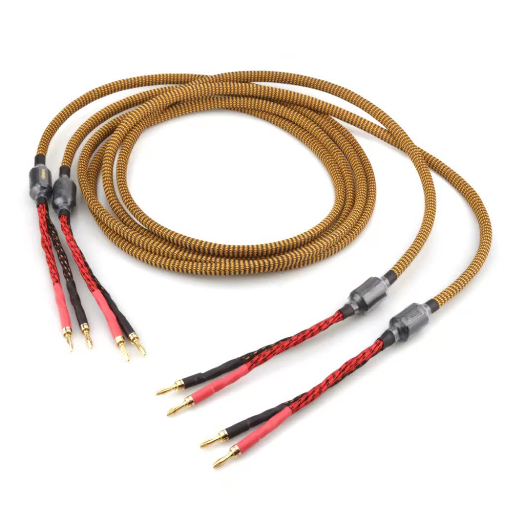 OFC Audiophile Speaker Cable with 8 Banana Plugs, 9.89ft 3m Nylon Braid A773