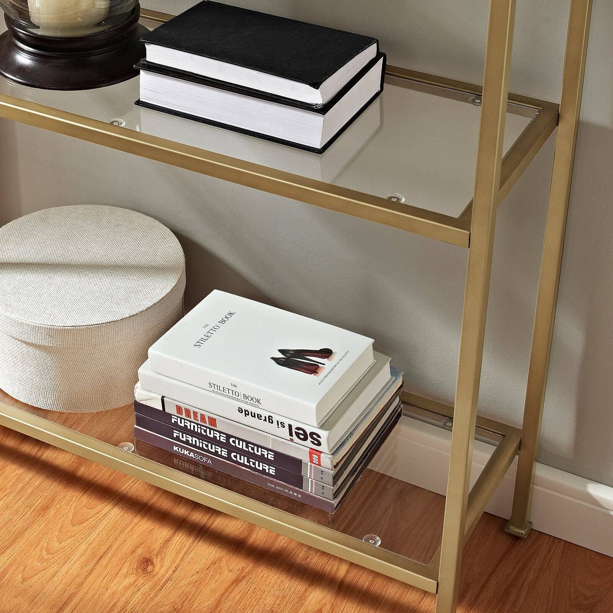 4 Shelf Glass Metal Etagere Bookcase N7098