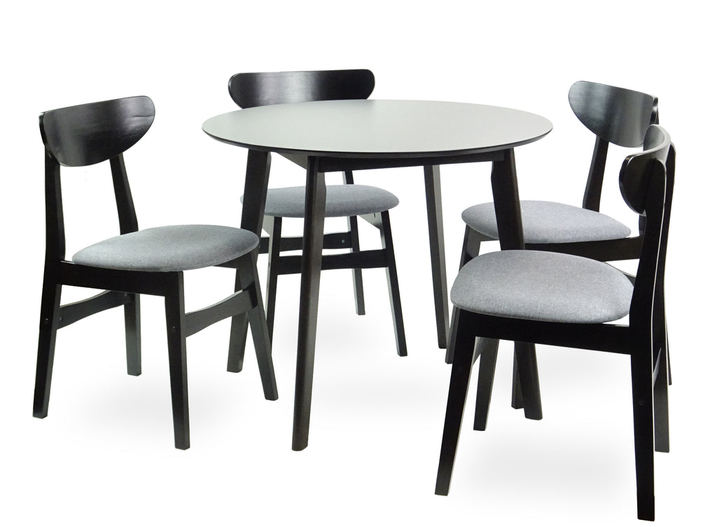 Set of 5 Solid Wood Dining Table and 4 Side Chairs with Padded Seat, Espresso O230