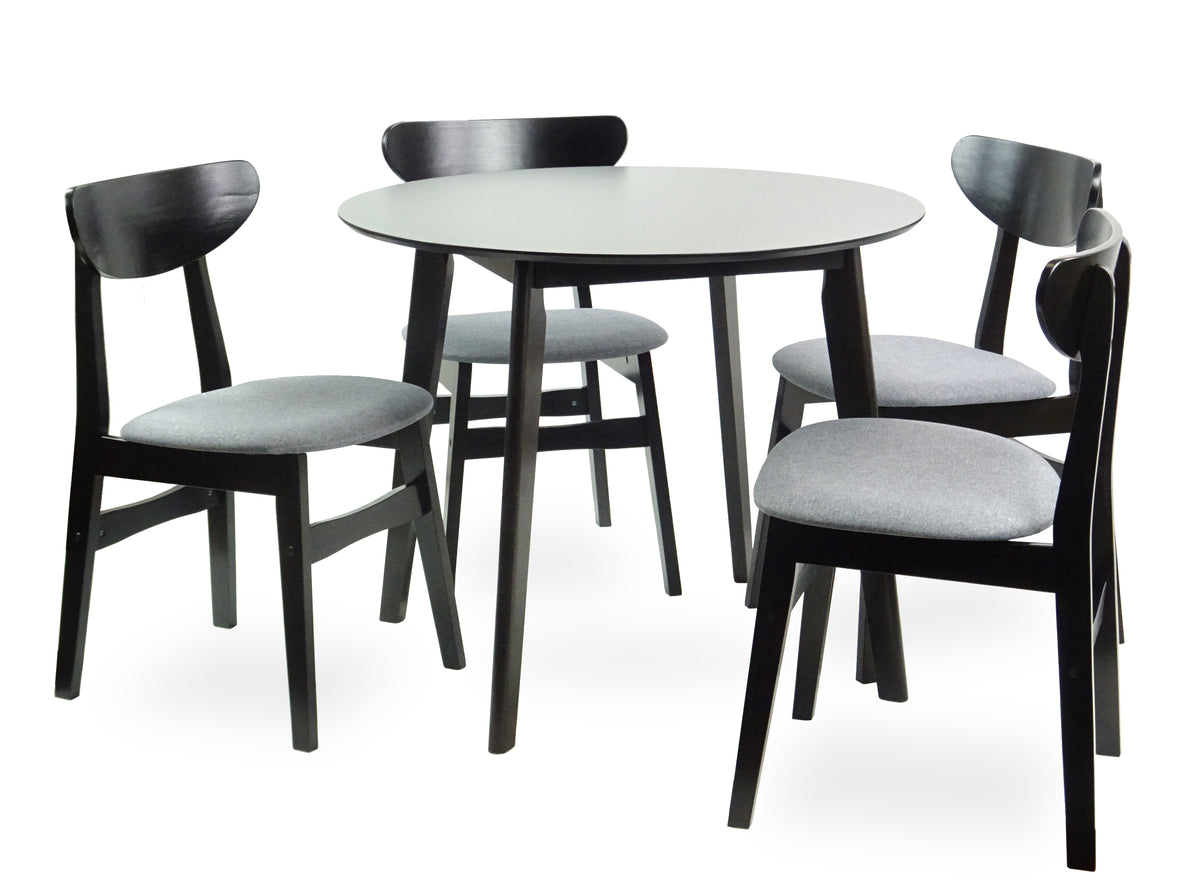 Set of 5 Solid Wood Dining Table and 4 Side Chairs with Padded Seat, Espresso O230