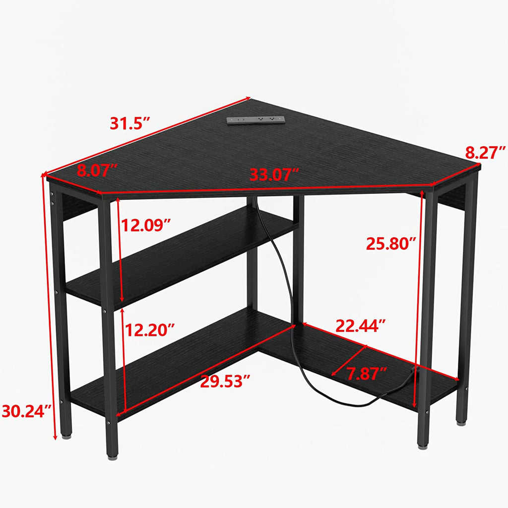 Corner Desk with Outlets USB Ports Storage Shelves I349