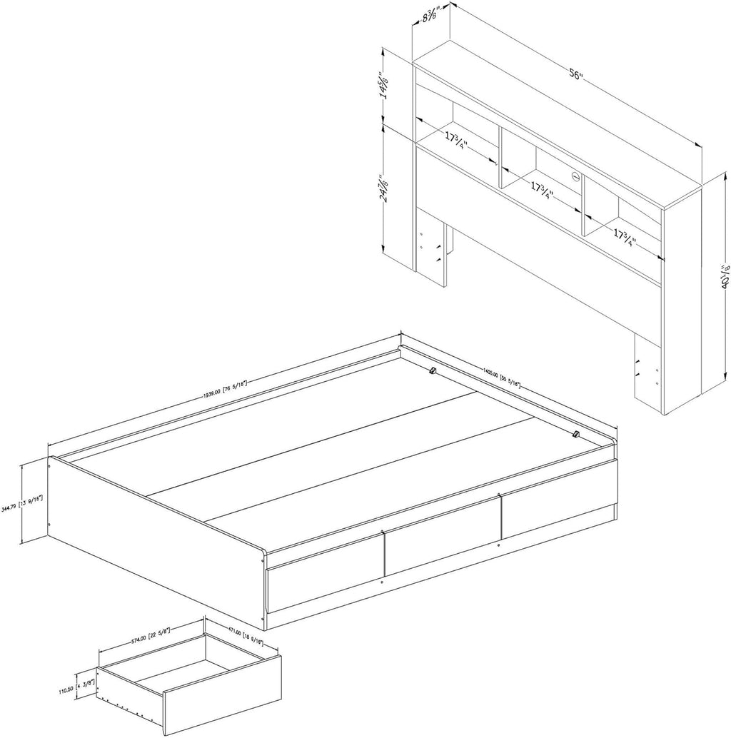 Full Bookcase Storage Bed in Pure White L538
