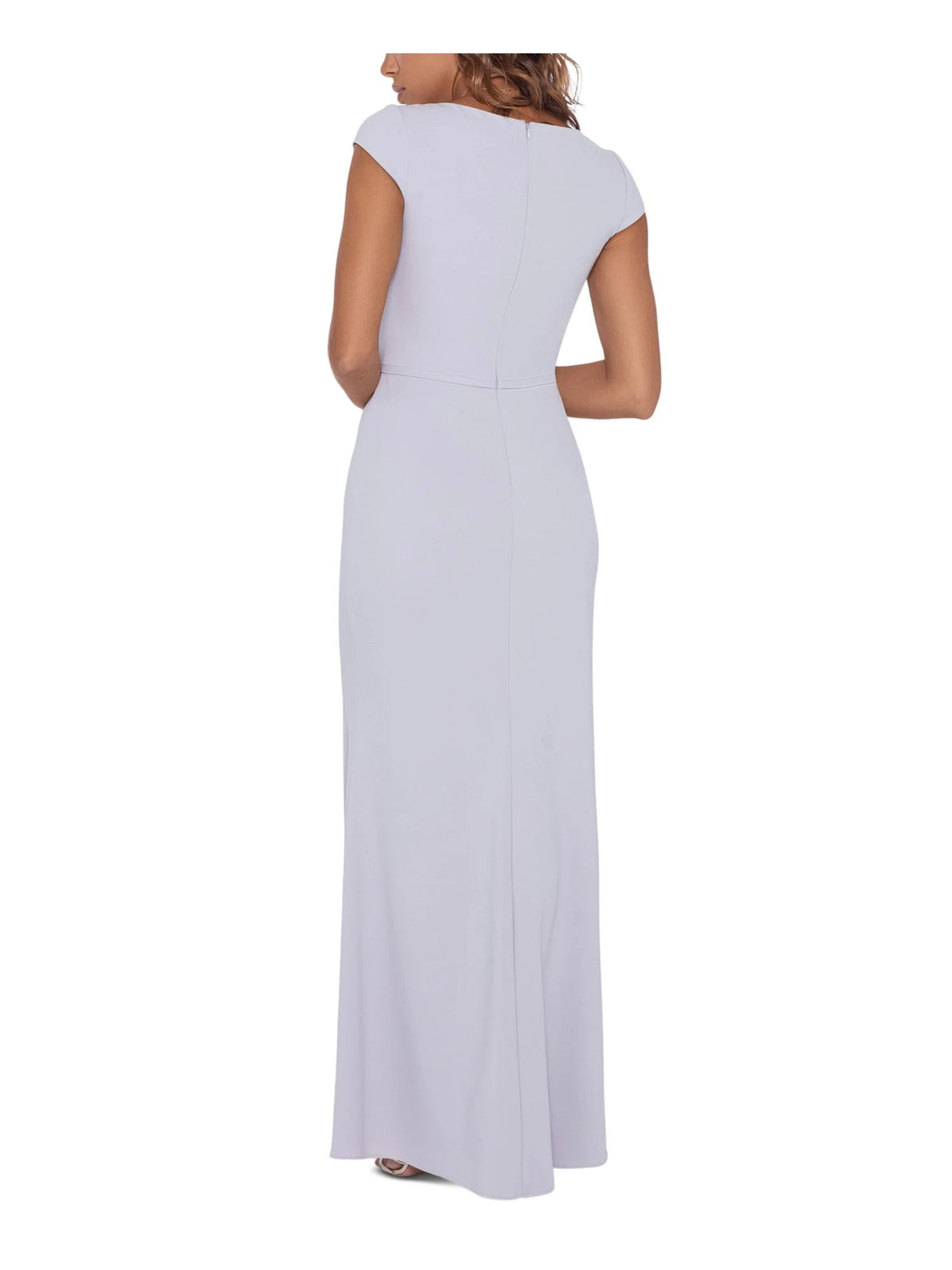 Gray Stretch Zippered Full-Length Formal Gown Dress I554