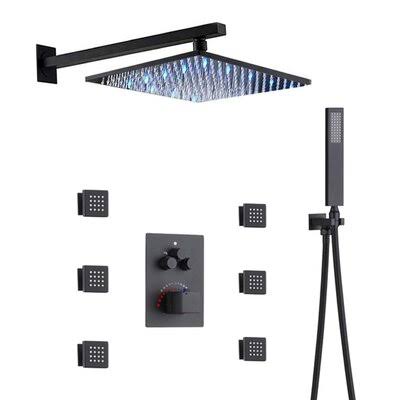 Black 3 Way LED Thermostatic Complete Shower System with Rough-In Valve G2914
