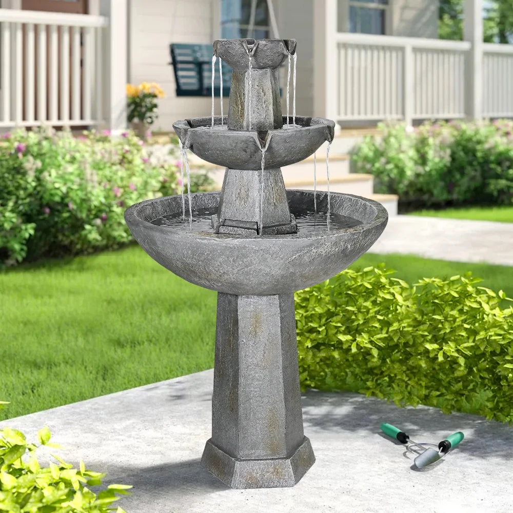 3 Tier Freestanding Waterfall Fountain with Bird Bath X90204