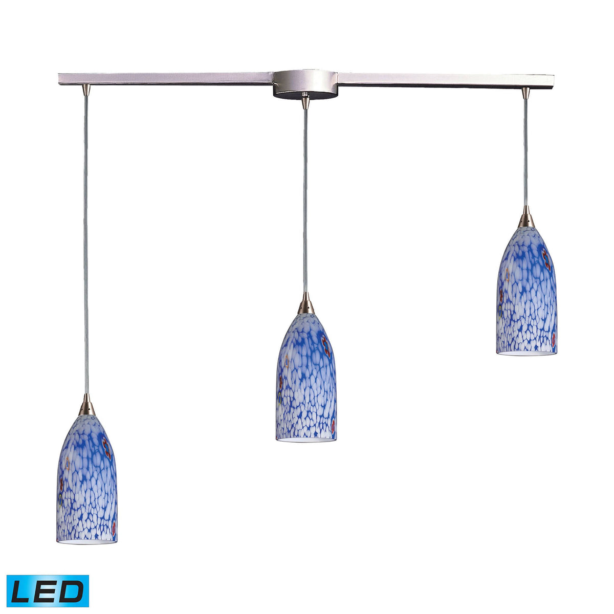3 Light Pendant Satin Nickel Blue Glass X901