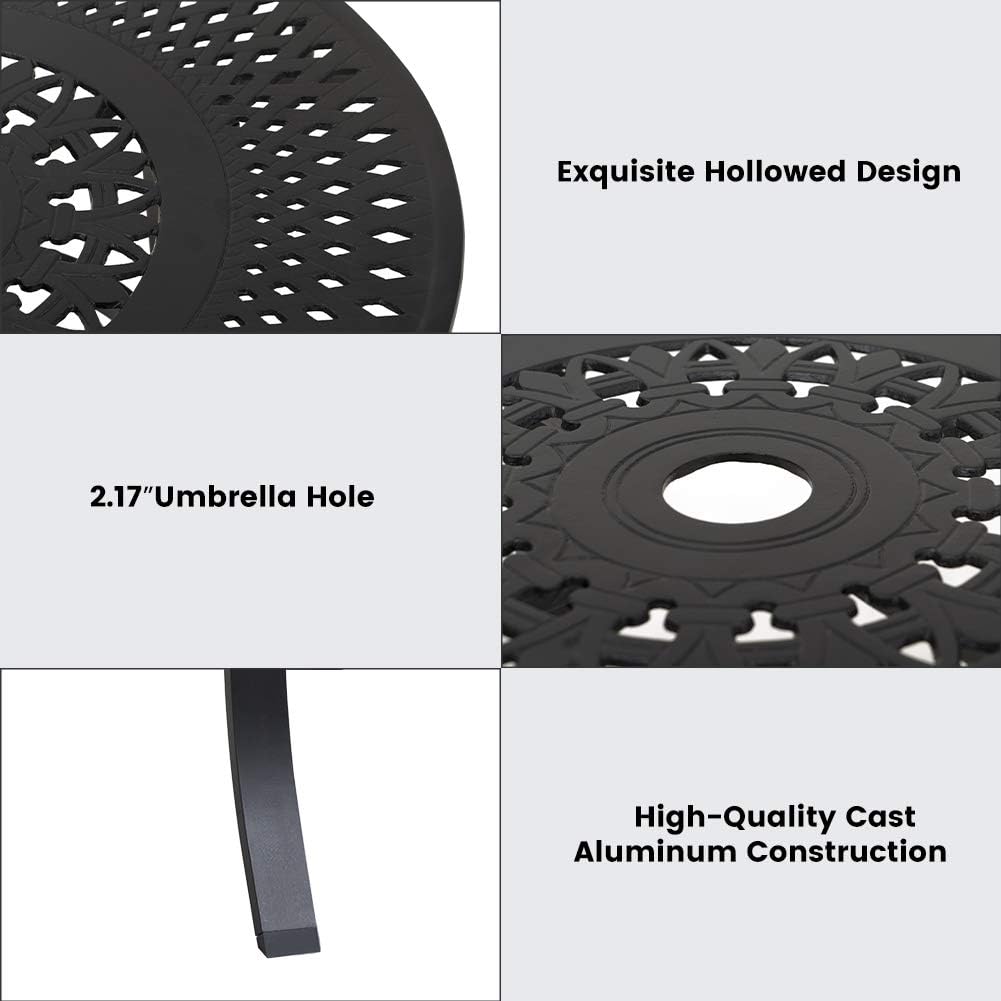 Cast Aluminum Round Side Table with Umbrella Hole, Black M24047