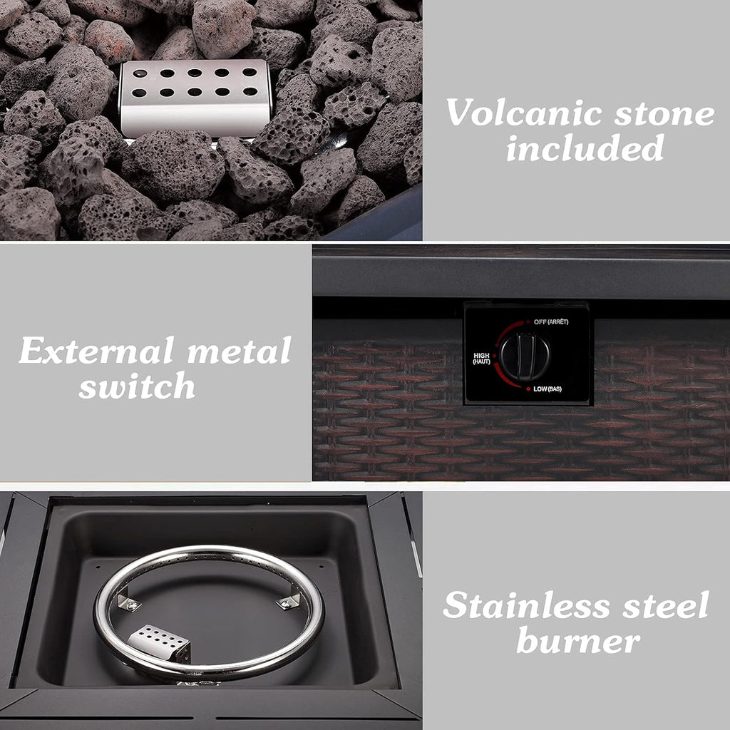 28 Inch Square Propane Fire Pit Table with Lid, Lava Stone, 50,000 BTU Auto-Ignition A807