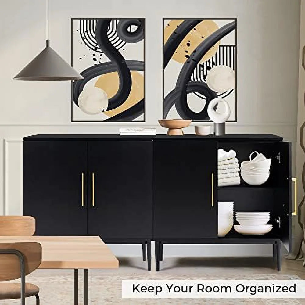Set of 2 Black Wood Accent Cabinet with Doors E771250