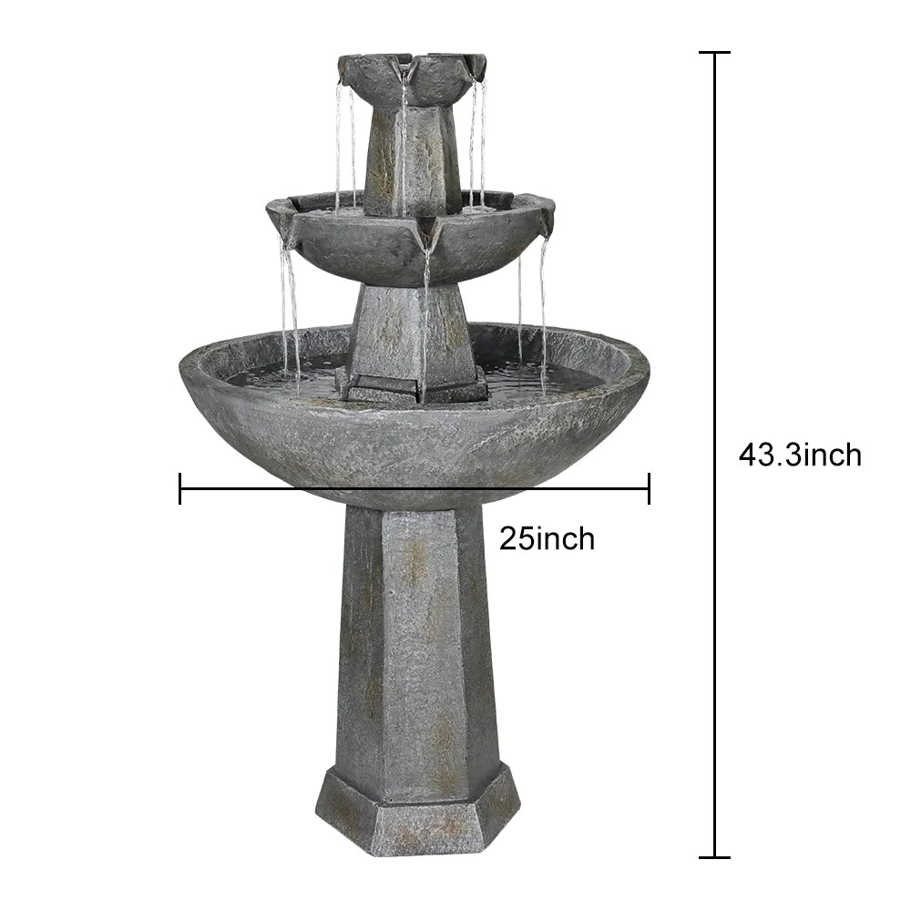 3 Tier Freestanding Waterfall Fountain with Bird Bath X90204
