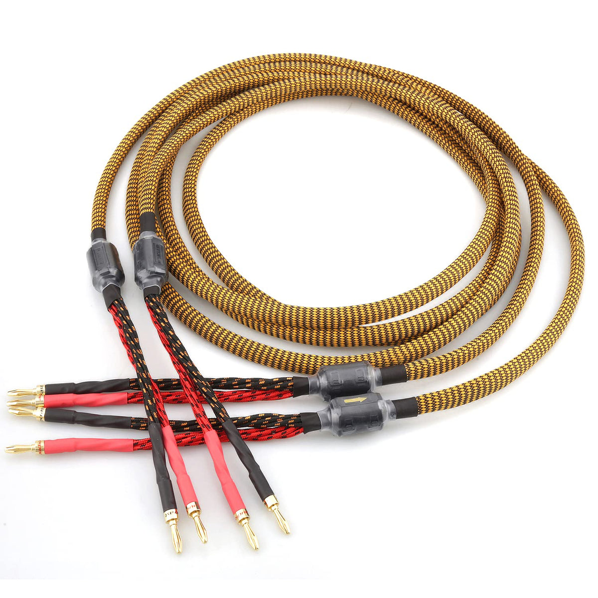 OFC Audiophile Speaker Cable with 8 Banana Plugs, 9.89ft 3m Nylon Braid A773