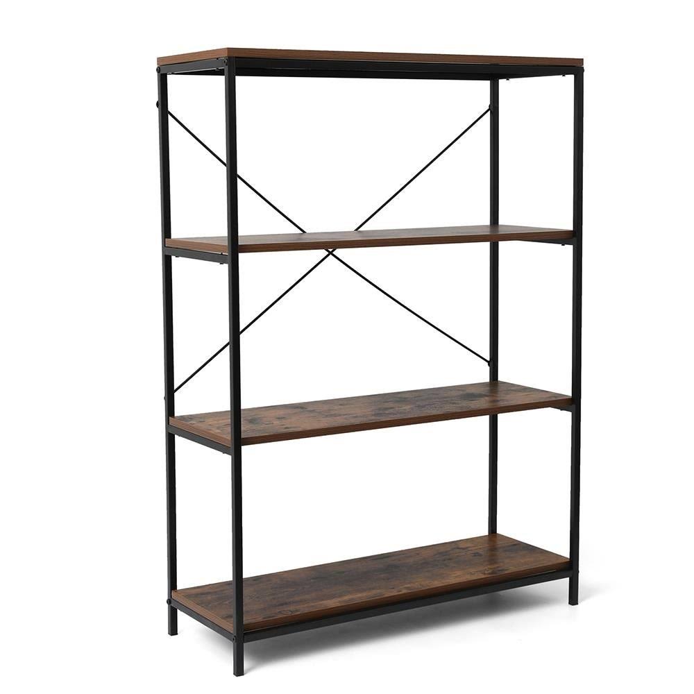 4-Tier Industrial Metal and Wood Bookcase H3136