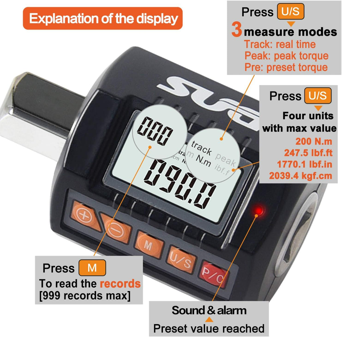 Digital Torque Adapter 200Nm 1/2” Drive U869