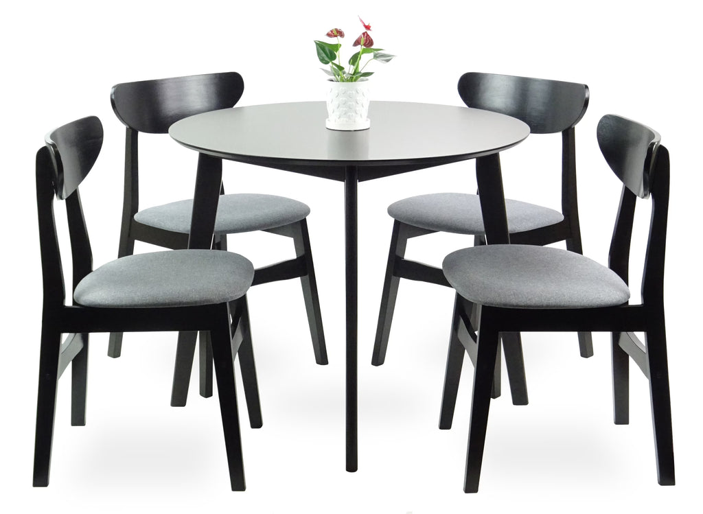 Set of 5 Solid Wood Dining Table and 4 Side Chairs with Padded Seat, Espresso O230