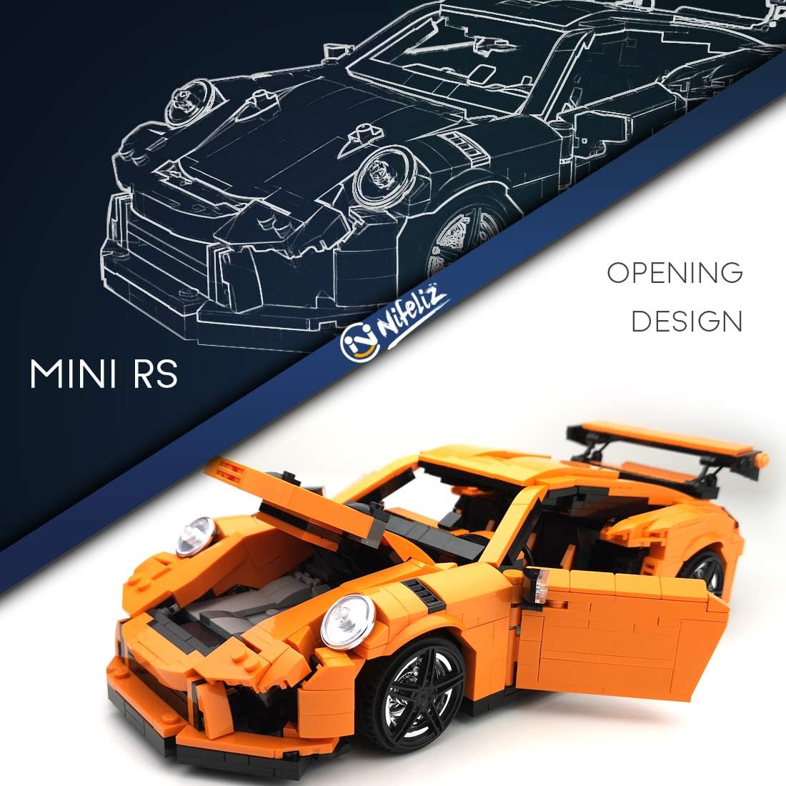 1:14 Scale Sports Car Building Blocks Set 1072 Pcs W865588