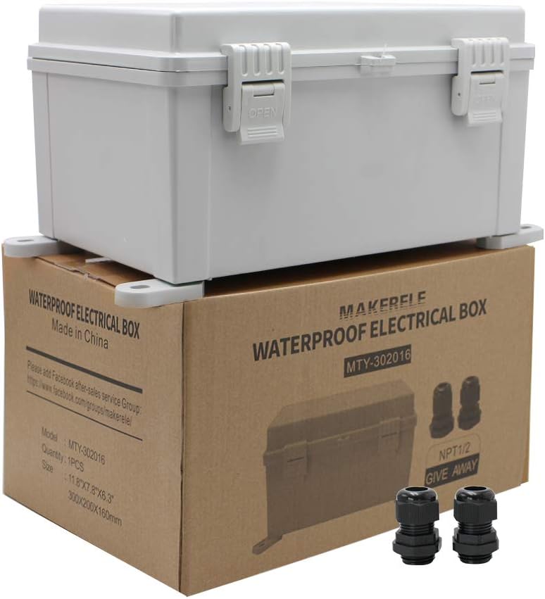 Outdoor Electrical Box Weatherproof Plastic Hinged Cover with 2 NPT 3/4” Glands C51023