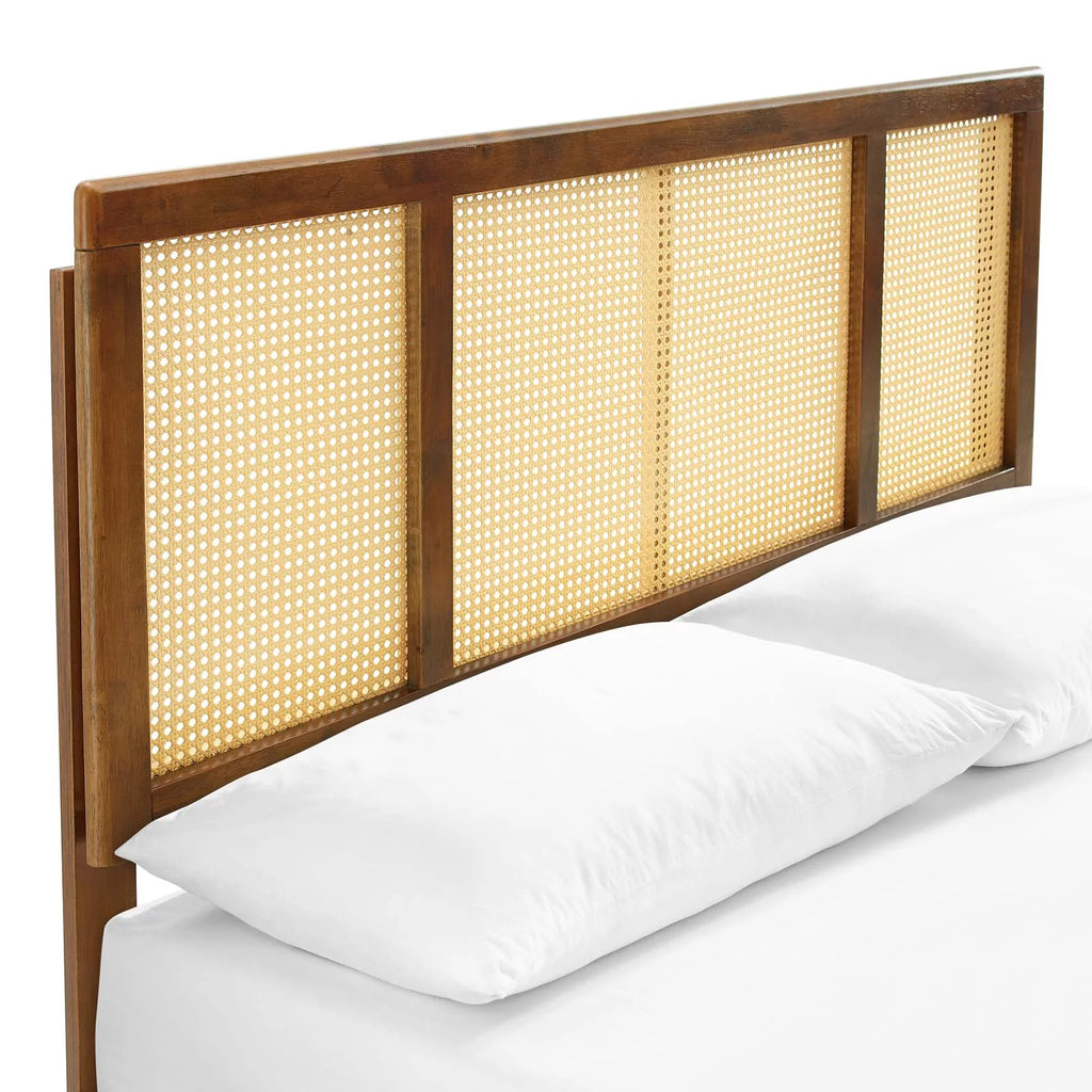 Walnut Cane and Wood King Platform Bed H168262