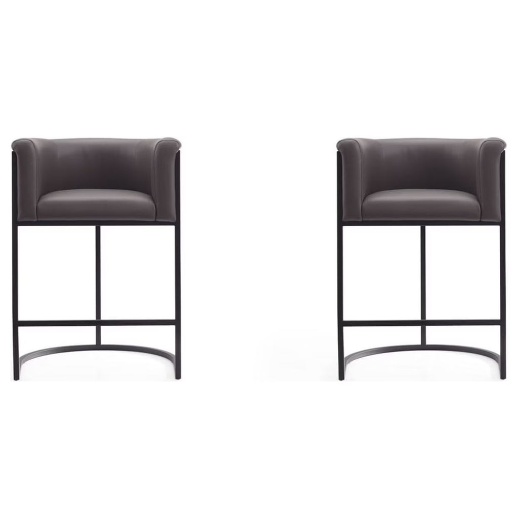 Pebble and Black Metal Counter Height Bar Stool (Set of 2) Y8131