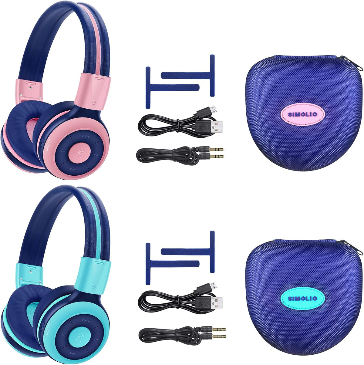 2 Pack Bluetooth On-Ear Headphone with Mic and EVA Case (Mint+Grey) Z96991