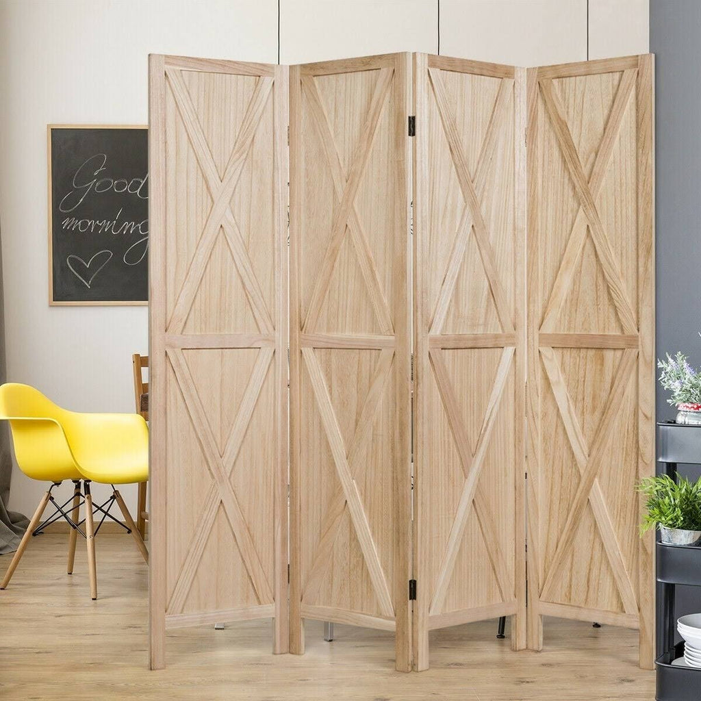 Brown 4 Panels Folding Wooden Room Divider S8129