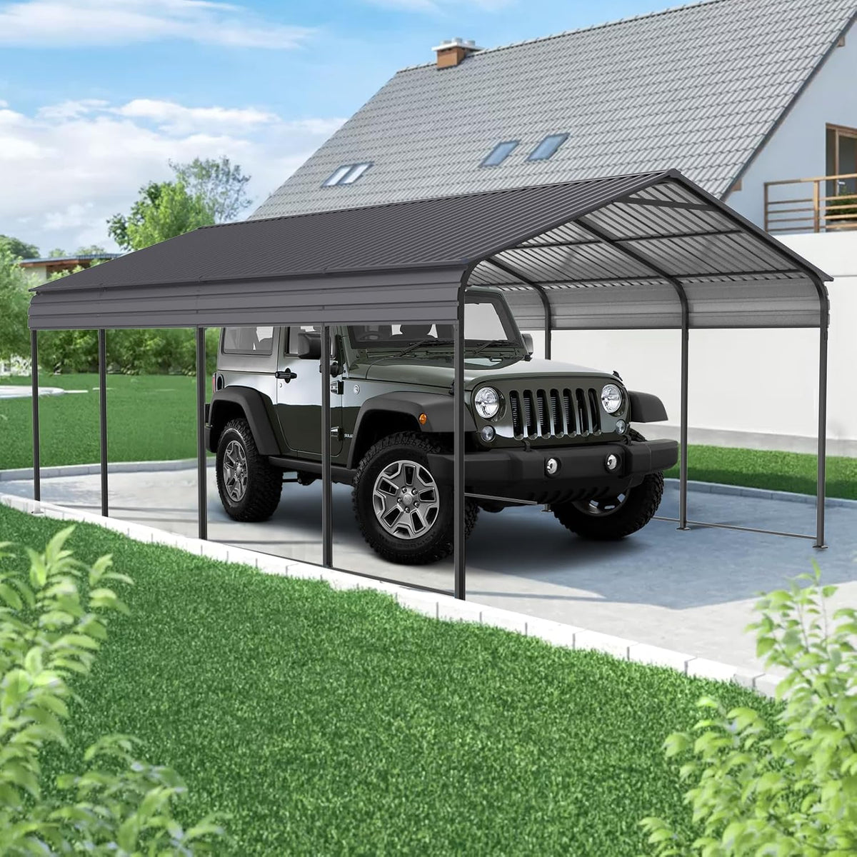 Gray Heavy Duty Metal Carport Canopy 10 x 20 ft B395