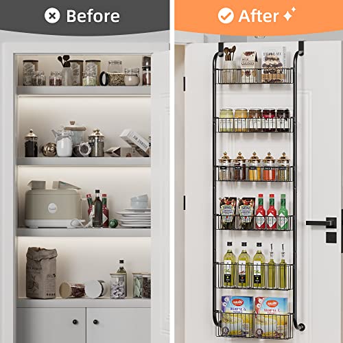 8 Tier Over the Door Pantry Organizer with 8 Full Baskets, Metal White Y146367