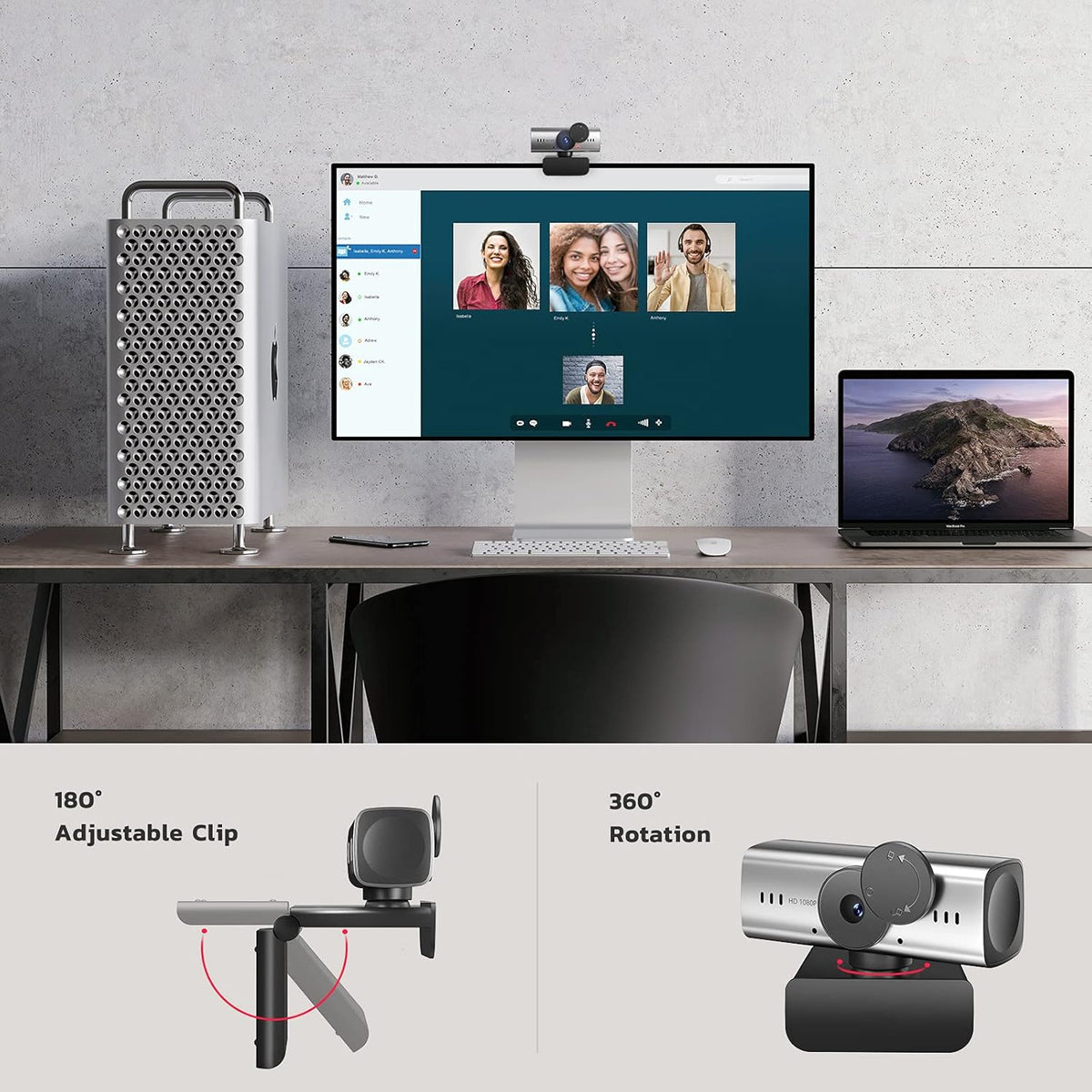 1080P Webcam with Microphone and Privacy Cover, USB Camera, Pack of 2 W479258