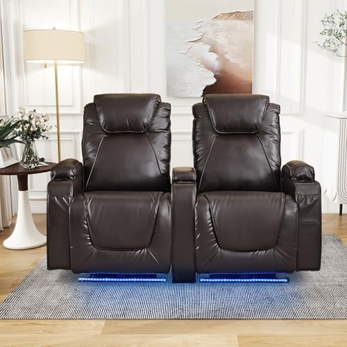 Brown Electric Power Loveseat Recliner Chair with Storage Armrest R7681