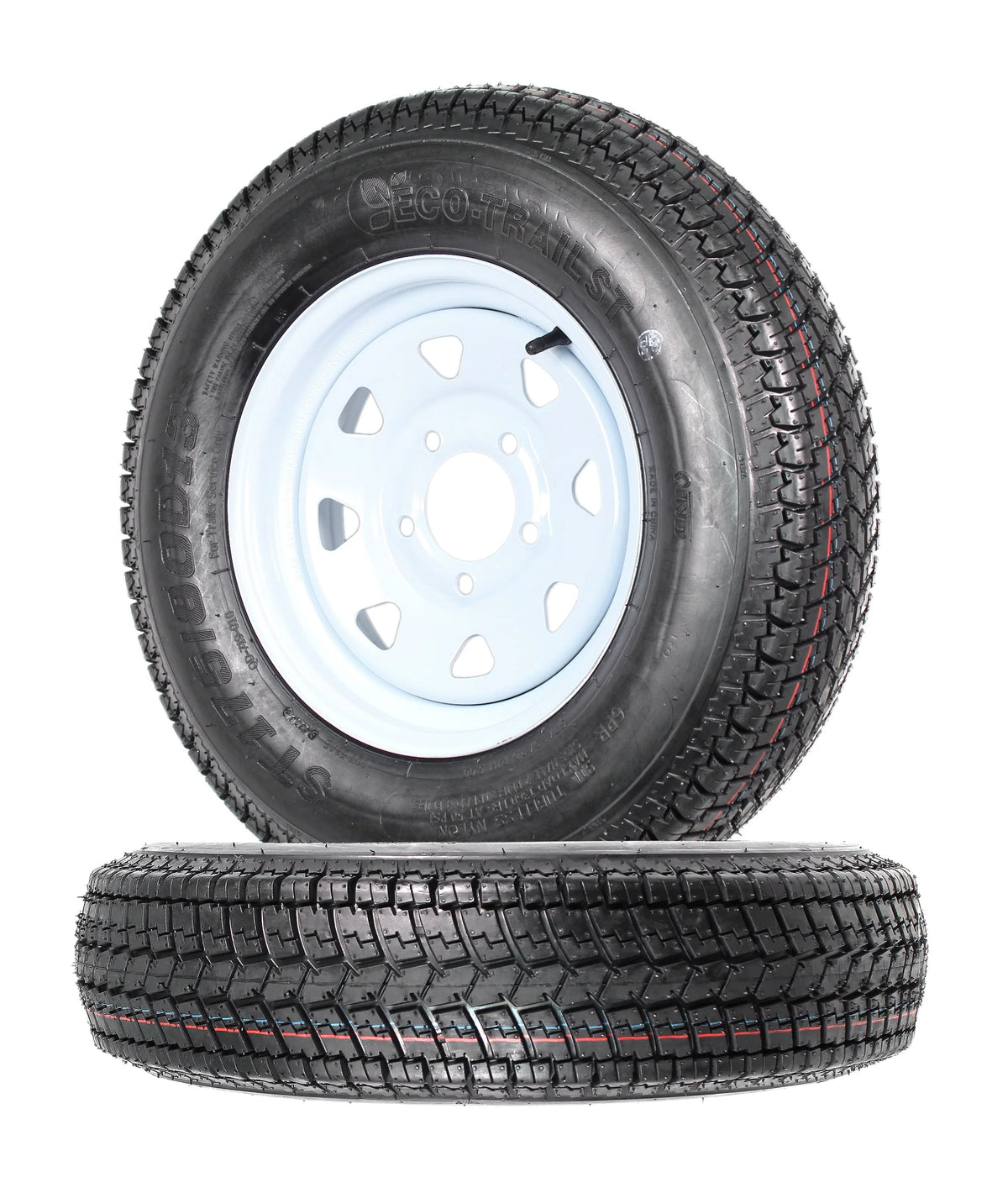 2-Pk Trailer Tires Rims ST175/80D13 5 Lug White Spoke Wheel X13938