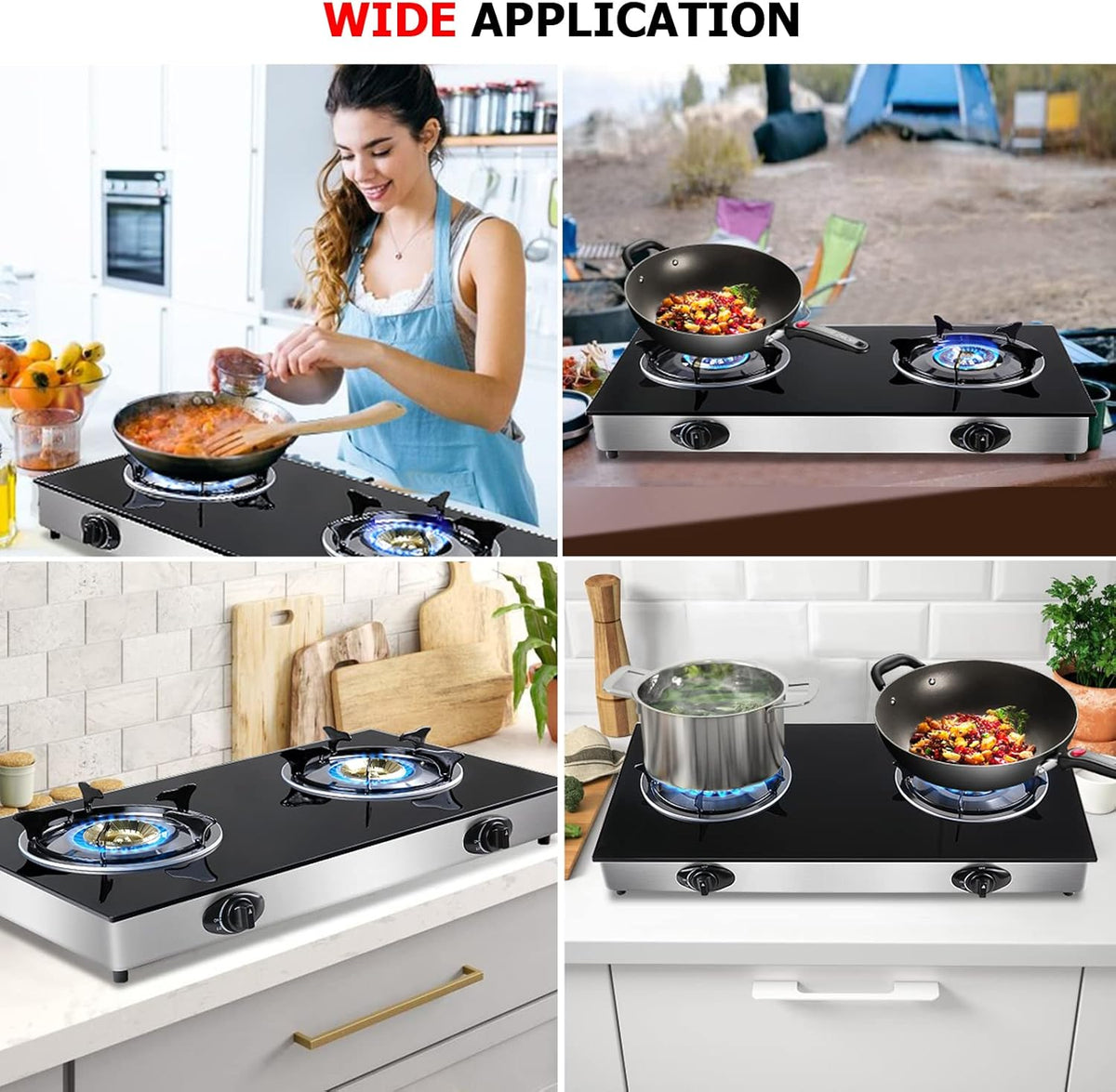 Propane Gas Cooktop 2 Burners Tempered Glass Auto Ignition Q37233